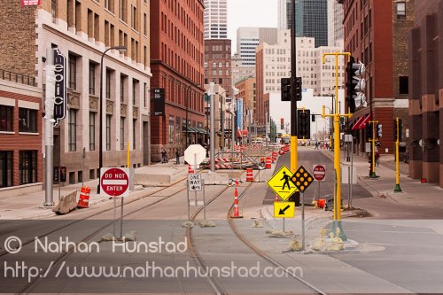 Construction on the Hiawatha LRT extension to Target Field.